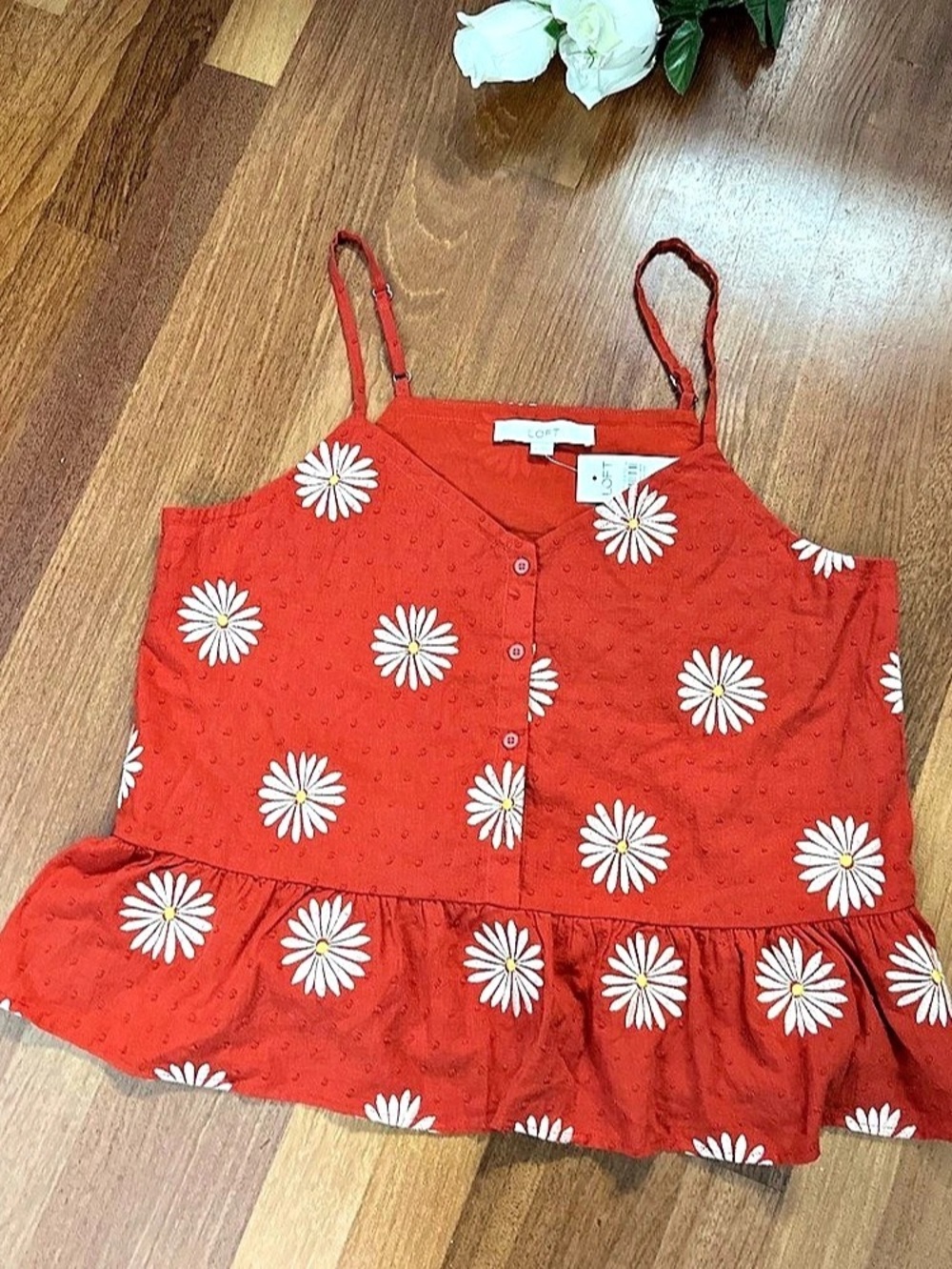 Loft Floral Embroidered Top Orange
